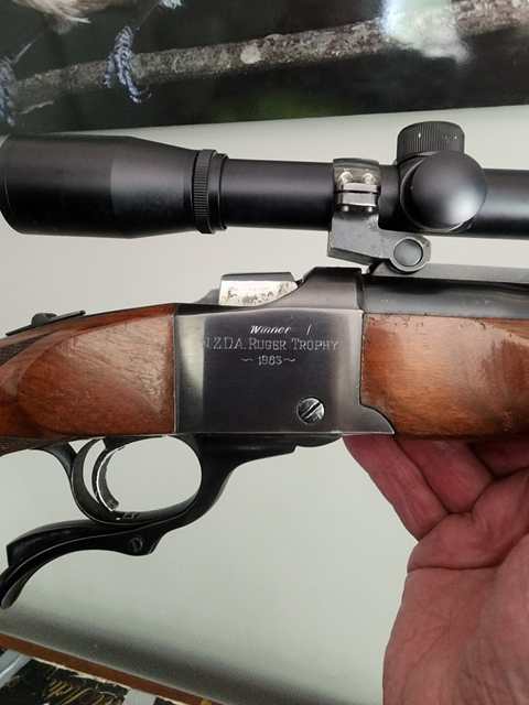 Allan's rifle, engraved Winner, N.Z.D.A. Ruger Trophy, 1983