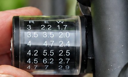 Close-up of a RealShot reel showing its R, E and W data columns