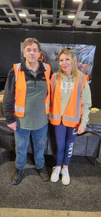 Allan at a Real Shot stand at a New Zealand hunting and outdoor show
